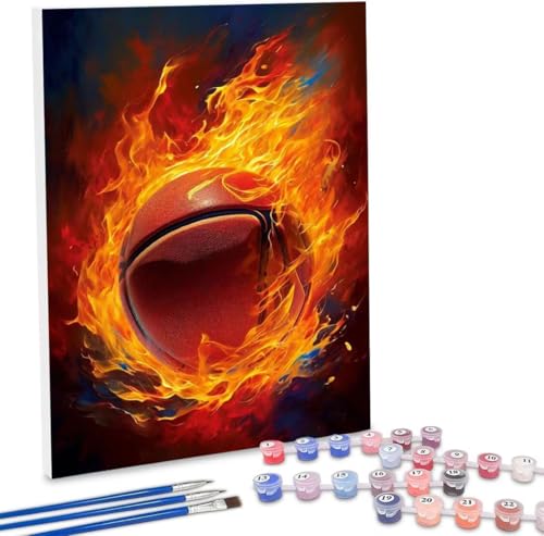 Malen Nach Zahlen Erwachsene, DIY Malen Nach Zahlen Handgemalt Ölgemälde Kit für Anfänger und Erwachsene, Flame Basketball Malerei Bastelset, Wohnwanddekor Mit Acrylfarben und Pinseln 20x30cm F-316 von WEISHIWE