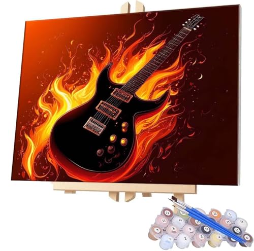 Malen Nach Zahlen Erwachsene, DIY Malen Nach Zahlen Handgemalt Ölgemälde Kit für Anfänger und Erwachsene, Flame Gitarre Malerei Bastelset, Wohnwanddekor Mit Acrylfarben und Pinseln 20x30cm F-319 von WEISHIWE