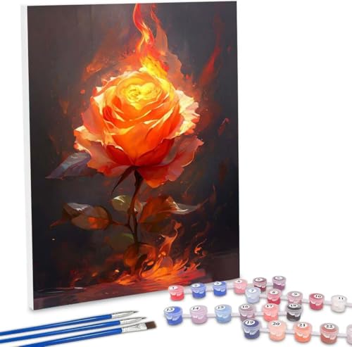 Malen Nach Zahlen Erwachsene, DIY Malen Nach Zahlen Handgemalt Ölgemälde Kit für Anfänger und Erwachsene, Flame Rose Malerei Bastelset, Wohnwanddekor Mit Acrylfarben und Pinseln 20x30cm F-317 von WEISHIWE