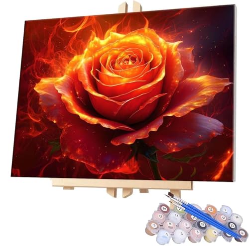 Malen Nach Zahlen Erwachsene, DIY Malen Nach Zahlen Handgemalt Ölgemälde Kit für Anfänger und Erwachsene, Flame Rose Malerei Bastelset, Wohnwanddekor Mit Acrylfarben und Pinseln 20x30cm F-320 von WEISHIWE