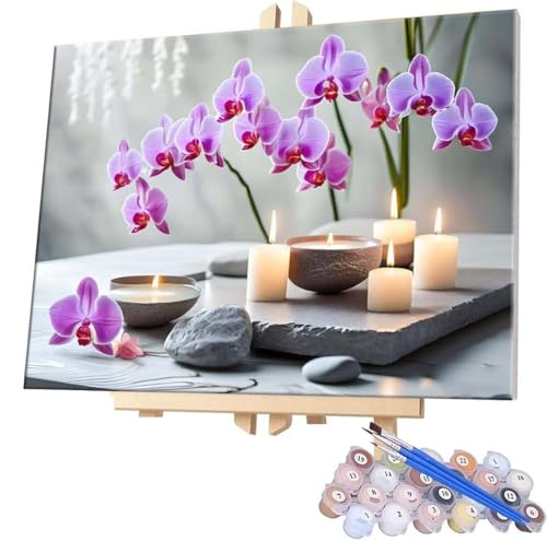 Malen Nach Zahlen Erwachsene, DIY Malen Nach Zahlen Handgemalt Ölgemälde Kit für Anfänger und Erwachsene, Kerzen Orchideen Malerei Bastelset, Wohnwanddekor Mit Acrylfarben und Pinseln 20x30cm F-384 von WEISHIWE