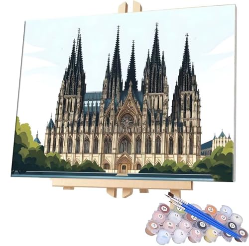 Malen Nach Zahlen Erwachsene, DIY Malen Nach Zahlen Handgemalt Ölgemälde Kit für Anfänger und Erwachsene, Kölner Dom Malerei Bastelset, Wohnwanddekor Mit Acrylfarben und Pinseln 20x30cm F-354 von WEISHIWE