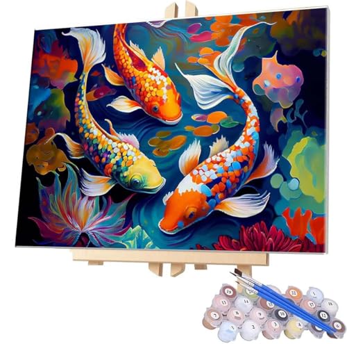 Malen Nach Zahlen Erwachsene, DIY Malen Nach Zahlen Handgemalt Ölgemälde Kit für Anfänger und Erwachsene, Koi Fisch Malerei Bastelset, Wohnwanddekor Mit Acrylfarben und Pinseln 80x100cm F-333 von WEISHIWE