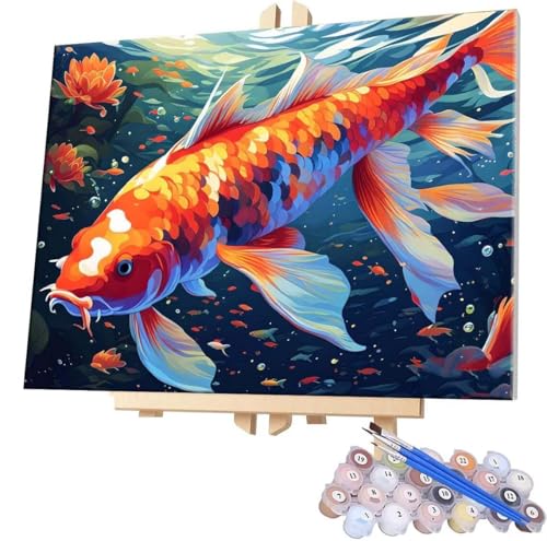 Malen Nach Zahlen Erwachsene, DIY Malen Nach Zahlen Handgemalt Ölgemälde Kit für Anfänger und Erwachsene, Koi Fisch Malerei Bastelset, Wohnwanddekor Mit Acrylfarben und Pinseln 80x100cm F-336 von WEISHIWE