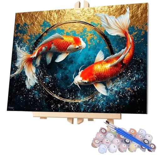 Malen Nach Zahlen Erwachsene, DIY Malen Nach Zahlen Handgemalt Ölgemälde Kit für Anfänger und Erwachsene, Koi Fisch Malerei Bastelset, Wohnwanddekor Mit Acrylfarben und Pinseln 80x100cm F-337 von WEISHIWE