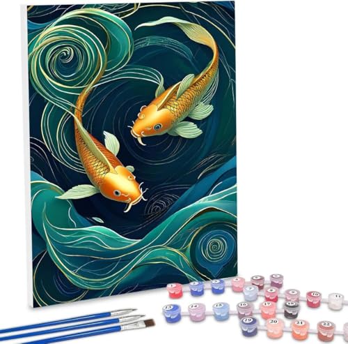 Malen Nach Zahlen Erwachsene, DIY Malen Nach Zahlen Handgemalt Ölgemälde Kit für Anfänger und Erwachsene, Koi Fische Malerei Bastelset, Wohnwanddekor Mit Acrylfarben und Pinseln 20x30cm F-334 von WEISHIWE