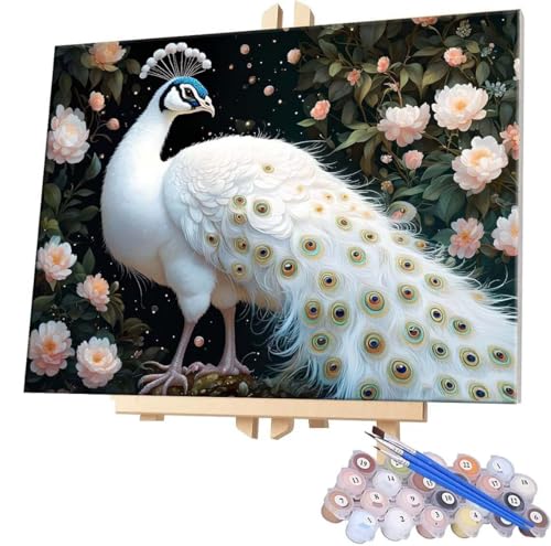 Malen Nach Zahlen Erwachsene, DIY Malen Nach Zahlen Handgemalt Ölgemälde Kit für Anfänger und Erwachsene, Pfau Blume Malerei Bastelset, Wohnwanddekor Mit Acrylfarben und Pinseln 20x30cm F-374 von WEISHIWE