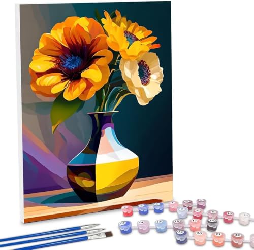 Malen Nach Zahlen Erwachsene, DIY Malen Nach Zahlen Handgemalt Ölgemälde Kit für Anfänger und Erwachsene, Vase Blumen Malerei Bastelset, Wohnwanddekor Mit Acrylfarben und Pinseln 20x30cm F-303 von WEISHIWE