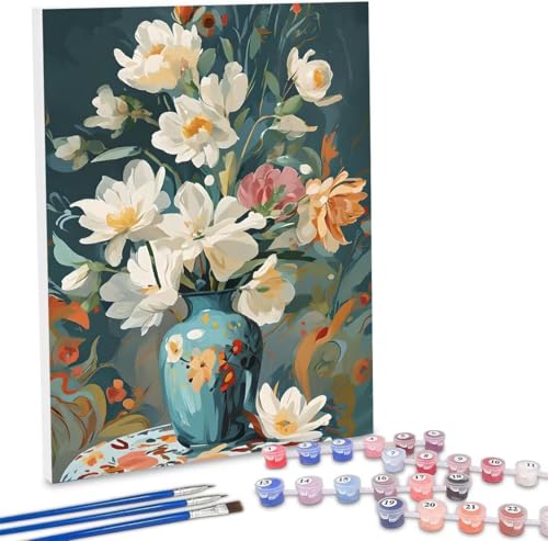 Malen Nach Zahlen Erwachsene, DIY Malen Nach Zahlen Handgemalt Ölgemälde Kit für Anfänger und Erwachsene, Vase Blumen Malerei Bastelset, Wohnwanddekor Mit Acrylfarben und Pinseln 80x100cm F-302 von WEISHIWE