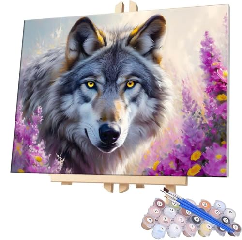 Malen Nach Zahlen Erwachsene, DIY Malen Nach Zahlen Handgemalt Ölgemälde Kit für Anfänger und Erwachsene, Wolf Blume Malerei Bastelset, Wohnwanddekor Mit Acrylfarben und Pinseln 20x30cm F-391 von WEISHIWE