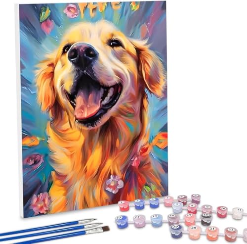 Malen Nach Zahlen Golden Retriever,40x50cm DIY Malen Nach Zahlen Erwachsene, DIY Kreativ Set für Erwachsene Handgemalt Ölgemälde Kits auf Leinwand Geschenk, Acryl-Malen Nach Zahlen für Wanddeko s-330 von WEISHIWE