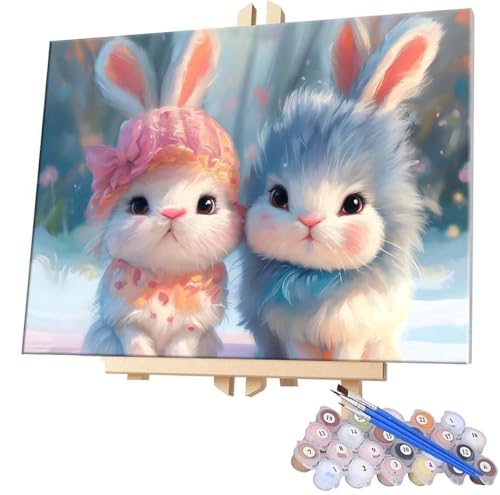 Malen Nach Zahlen Nettes Kaninchen,40x50cm DIY Malen Nach Zahlen Erwachsene, DIY Kreativ Set für Erwachsene Handgemalt Ölgemälde Kits auf Leinwand Geschenk, Acryl-Malen Nach Zahlen für Wanddeko s-359 von WEISHIWE