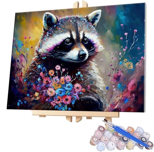 Malen Nach Zahlen Waschbär Tier,70x90cm DIY Malen Nach Zahlen Erwachsene, DIY Kreativ Set für Erwachsene Handgemalt Ölgemälde Kits auf Leinwand Geschenk, Acryl-Malen Nach Zahlen für Wanddeko s-309 von WEISHIWE