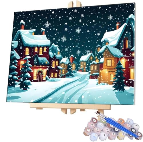 Malen Nach Zahlen Weihnachten Kleinstadt,40x50cm DIY Malen Nach Zahlen Erwachsene, DIY Kreativ Set für Erwachsene Handgemalt Ölgemälde Kits auf Leinwand, Acryl-Malen Nach Zahlen für Wanddeko s-716 von WEISHIWE