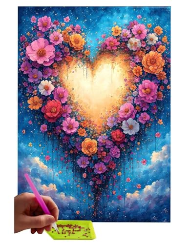 WEISHIWE 5D DIY Diamant Painting Erwachsene, Blumen Herzform Diamant Malerei Full Kits Bilder Dekoration, 5D Diamant Painting Bilder Mit Diamond Painting Zubehör, für Kinder, Haus, Büro 70x90cm C-235 von WEISHIWE