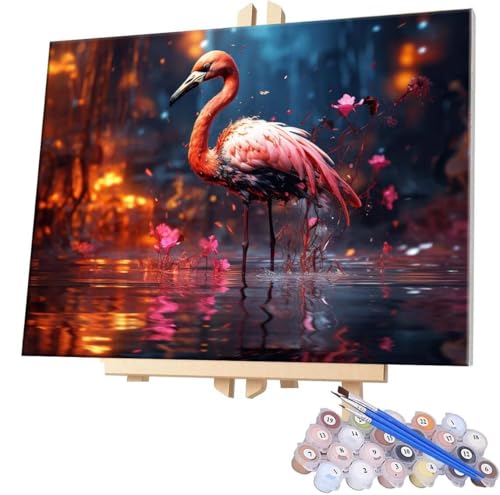 WEISHIWE Malen Nach Zahlen Erwachsene, DIY Malen Nach Zahlen Handgemalt Ölgemälde Kit für Anfänger und Erwachsene, Flamingo Malerei Bastelset, Wohnwanddekor Mit Acrylfarben und Pinseln 50x70cm F-315 von WEISHIWE