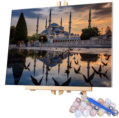 WEISHIWE Malen Nach Zahlen Erwachsene, DIY Malen Nach Zahlen Handgemalt Ölgemälde Kit für Anfänger und Erwachsene, Moschee Malerei Bastelset, Wohnwanddekor Mit Acrylfarben und Pinseln 20x30cm F-618 von WEISHIWE