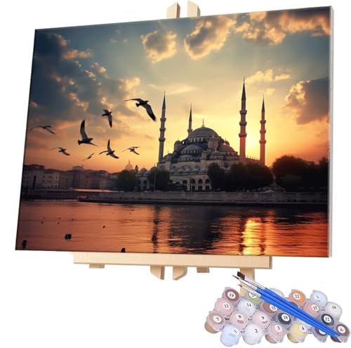 WEISHIWE Malen Nach Zahlen Erwachsene, DIY Malen Nach Zahlen Handgemalt Ölgemälde Kit für Anfänger und Erwachsene, Moschee Malerei Bastelset, Wohnwanddekor Mit Acrylfarben und Pinseln 80x100cm F-617 von WEISHIWE