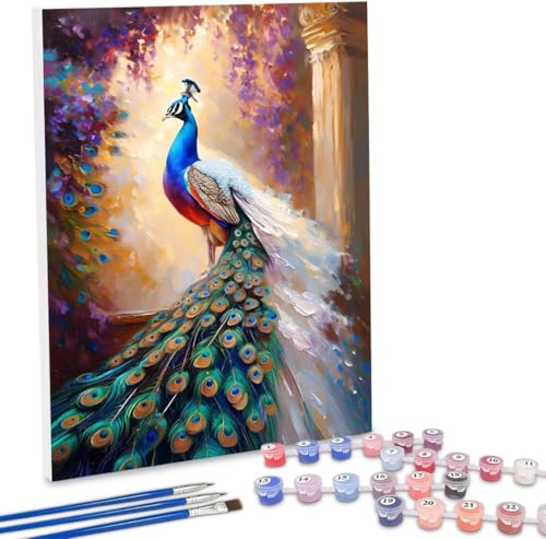 WEISHIWE Malen Nach Zahlen Erwachsene, DIY Malen Nach Zahlen Handgemalt Ölgemälde Kit für Anfänger und Erwachsene, Pfau Malerei Bastelset, Wohnwanddekor Mit Acrylfarben und Pinseln 20x30cm F-370 von WEISHIWE