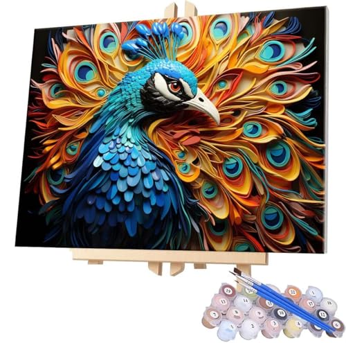 WEISHIWE Malen Nach Zahlen Erwachsene, DIY Malen Nach Zahlen Handgemalt Ölgemälde Kit für Anfänger und Erwachsene, Pfau Malerei Bastelset, Wohnwanddekor Mit Acrylfarben und Pinseln 80x100cm F-375 von WEISHIWE