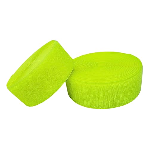 Klettband zum Aufnähen, 38-mm-Klettband for Aufnähen, nicht selbstklebende Nylonstreifen auf der Rückseite, Stoffverschluss, ineinandergreifendes Klebeband(Fluorescent Yellow,38MM x 10 Yards) von WEITINGKKK