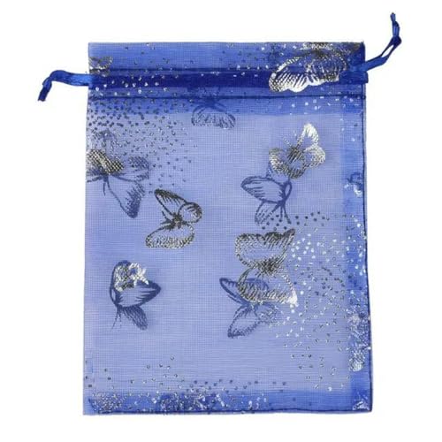 Organza-Säcke Gunst-Säcke, 50 Stück 7 x 9 cm Organzabeutel, silberfarben, Schmetterlingsdruck, for Schmuck, Hochzeit, Party, ausziehbare Verpackung, Display und Geschenkbeutel(7bule Butterfly,9x12cm) von WEITINGKKK