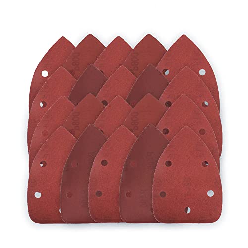 Schleifpads Dreieck-Schleifpads, 140 x 90 mm 5-Loch-Schleifblätter, dreieckig, rotes Schleifpapier, Klettverschluss, Körnung 40–1000, Schleifscheibe for Schleifen von Holz (20 Stück)(100) von WEITINGKKK