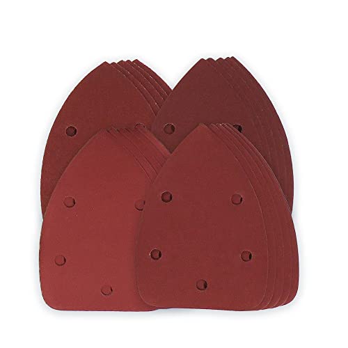 Schleifpads Dreieck-Schleifpads, 140 x 98 mm 6-Loch-Schleifblätter, dreieckig, rotes Schleifpapier, Klettverschluss, Körnung 40–1000, Schleifscheibe for Schleifen von Holz (20 Stück)(100) von WEITINGKKK