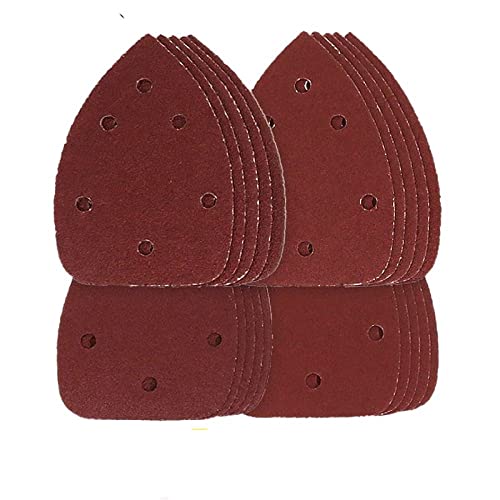 Schleifpads Dreieck-Schleifpads, 140 x 98 mm 6-Loch-Schleifblätter, dreieckig, rotes Schleifpapier, Klettverschluss, Körnung 40–1000, Schleifscheibe for Schleifen von Holz (20 Stück) von WEITINGKKK