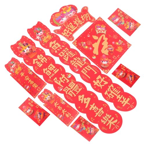 WEITINGKKK Frühling im Jahr, 1 Set Jahr des Drachen Rotes Paket Couplet Set Heimdekoration Rote Umschläge Frühlingsfest Fu-Aufkleber Chinesische Chunlian-Boxen Papier Niedliche Auflistung von WEITINGKKK