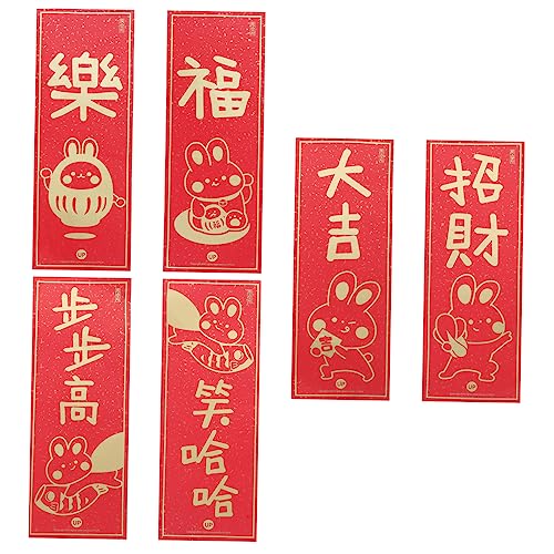 WEITINGKKK Frühling im Jahr, 3 Sets chinesisches Banner, Frühlingsfest, Türdekoration, Jahr des Kaninchens, Veranda-Schild, Haustür-Dekoration, rotes Papier von WEITINGKKK