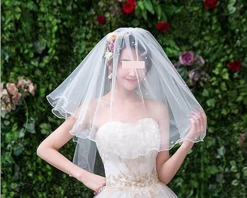WEITINGKKK Hochzeit Brautschleier, 80 cm lang, 2-stöckig, elfenbeinfarben mit Perlen und Kamm – Zubehör for Hochzeitsfeiern, auf Lager von WEITINGKKK