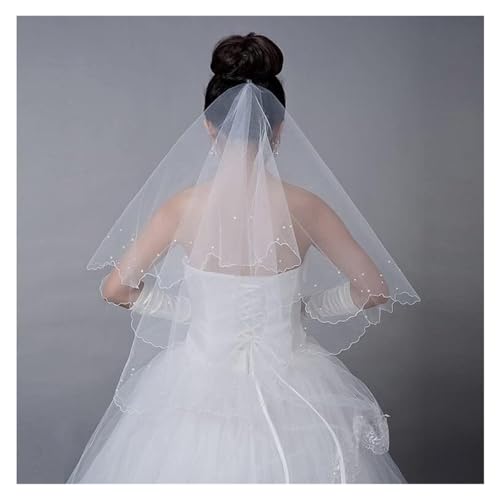 WEITINGKKK Hochzeit Brautschleier, Elegante, einlagige, schlichte weiße Brautspitze mit romantischer Perlenmantilla for die Hochzeit(White) von WEITINGKKK