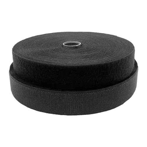 WEITINGKKK Klettband zum Aufnähen, 38-mm-Klettband for Aufnähen, nicht selbstklebende Nylonstreifen auf der Rückseite, Stoffverschluss, ineinandergreifendes Klebeband(Black,38MM x 2 Yards) von WEITINGKKK