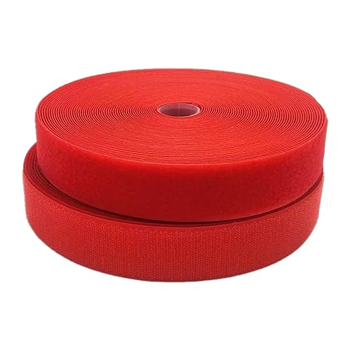 WEITINGKKK Klettband zum Aufnähen, 38-mm-Klettband for Aufnähen, nicht selbstklebende Nylonstreifen auf der Rückseite, Stoffverschluss, ineinandergreifendes Klebeband(Red,38MM x 10 Yards) von WEITINGKKK