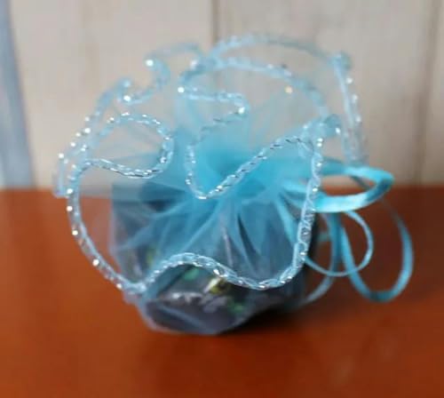 WEITINGKKK Organza-Säcke Gunst-Säcke, 40 cm 50 Stück Multi-Runde Geschenktüten for Schmuck/Hochzeit/Weihnachten/Geburtstag Garnbeutel mit Griffen DIY-Verpackung Geschenke Organzabeutel(Sky Blue,40cm) von WEITINGKKK