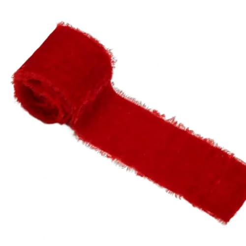 WEITINGKKK mit gewölbten Schleifen, 1 Rolle Plüsch-Samtband, glänzendes Band mit ausgefransten Kanten, handgefertigt, DIY-Weihnachtsdekoration, Kleidung, Nähzubehör(Red) von WEITINGKKK