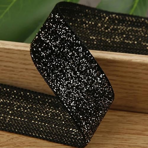 WEITINGKKK mit gewölbten Schleifen, 5 Yards Glitzer-Goldfaden-Samtband for Heimwerkerarbeiten, Kopfbedeckungspaket, Zubehör, Kleidung, Hut, Nähbesätze, Materialien(Black,16mm) von WEITINGKKK