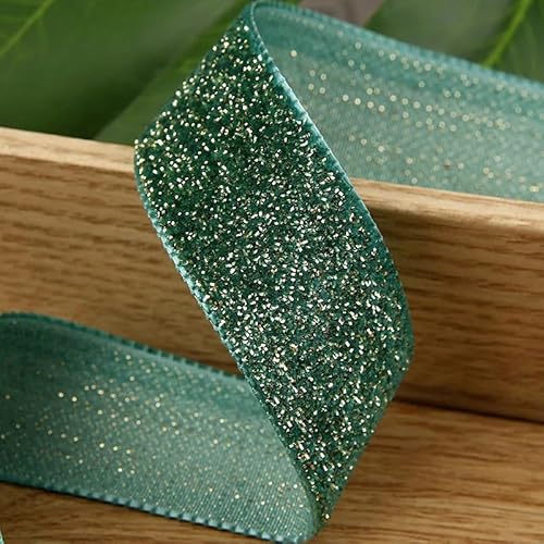 WEITINGKKK mit gewölbten Schleifen, 5 Yards Glitzer-Goldfaden-Samtband for Heimwerkerarbeiten, Kopfbedeckungspaket, Zubehör, Kleidung, Hut, Nähbesätze, Materialien(Green,16mm) von WEITINGKKK