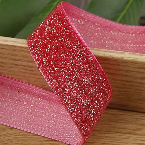 WEITINGKKK mit gewölbten Schleifen, 5 Yards Glitzer-Goldfaden-Samtband for Heimwerkerarbeiten, Kopfbedeckungspaket, Zubehör, Kleidung, Hut, Nähbesätze, Materialien(Red,40mm) von WEITINGKKK