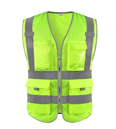 Warnwesten für Männer und Frauen, Reflektoranzug, Strickstoff, atmungsaktive Sicherheits-Reflektorweste mit Taschenreißverschluss, gut sichtbare Lichtstreifen-Konstruktionsweste(Green,Large) von WEITINGKKK