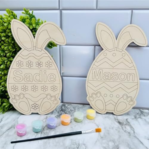 WEIYOUDP 3-teiliges personalisiertes Ostereier-Malset, individuelle Holzgravur, Haseneier mit Kindernamen, Ostereierhase zum Selbermalen, Osterkorb-Geschenk für Kinder, Jungen, Mädchen (5 Stück) von WEIYOUDP