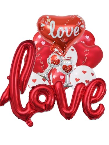 10pcs Red Connection Love Folienballons Set Herz Weinglas Ballon Hochzeit Valentinstag Dekorationen von WEJUNQILYZILXD