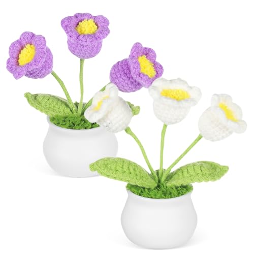 WEKAMOS 2 Stück Maiglöckchen-blumenornamente Desktop - Gehäkelte Blumen Figuren Gehäkelte Pflanzen Gestrickte Künstliche Blumen Gehäkelte Tulpen Häkelblume Simuliertes Garn von WEKAMOS