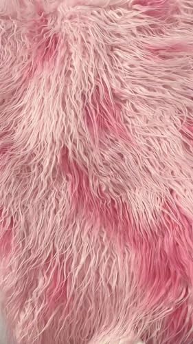 Kunstpelz Stoff, Shaggy Plüsch Pelz Stoff Schnitt Plüschstoff, langflorig, zweifarbig, zotteliger Jacquard-Musterstoff, Stiefel, Mützen, DIY-Stoff, 160 cm breit, zotteliger Kunstpelz(Pink) von WEKONUMEX