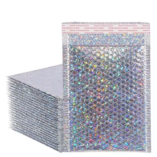 Luftpolster-Versandtaschen Verpackungsbeutel, 50 Stück holografischer Versandumschlag, silberfarben, Kuriertasche, gepolsterte Luftpolsterumschläge, Verpackungsbeutel for den Versand(12X12cm 50Pcs) von WEKONUMEX