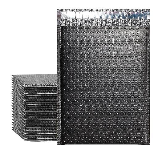 Luftpolster-Versandtaschen Verpackungsbeutel, Schwarze, gepolsterte Poly-Umschläge, Verpackung for Geschäftsversand, Druckverschlussbeutel, Rosa, Weiß(25pcs Black,11 * 15cm) von WEKONUMEX