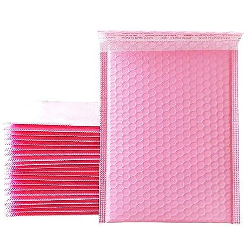 Luftpolster-Versandtaschen Verpackungsbeutel, Schwarze, gepolsterte Poly-Umschläge, Verpackung for Geschäftsversand, Druckverschlussbeutel, Rosa, Weiß(25pcs Pink,11 * 15cm) von WEKONUMEX