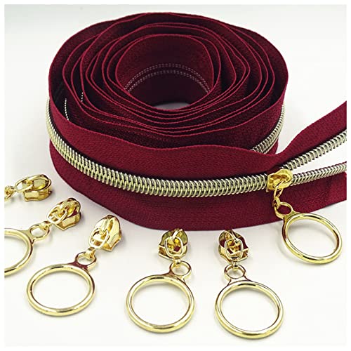 Reißverschlüsse mit geschlossenen Enden, 2 Meter 4 Schieber 5# Goldener silberner Schieberzahn großes Stück Nylonspule Code DIY Haushalt Nähen Reißverschluss Reißverschluss(Gold Wine red) von WEKONUMEX