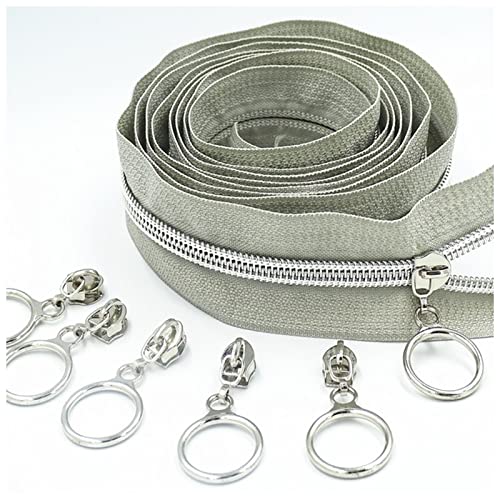 Reißverschlüsse mit geschlossenen Enden, 2 Meter 4 Schieber 5# goldener silberner Schieberzahn großes Stück Nylonspule Code DIY Haushalt Nähen Reißverschluss Reißverschluss(Silver Light gray) von WEKONUMEX